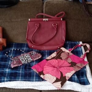 3 Hand bags (2 sided  4 pockets ) Tote bag multi color fuscia, Beaded  bag